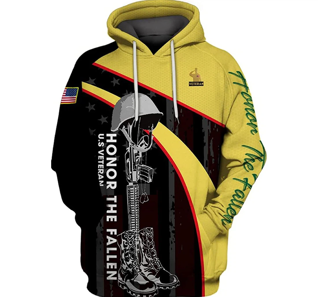 U.s Veteran Honor The Fallen And Yellow - 3D Printed Pullover Hoodie