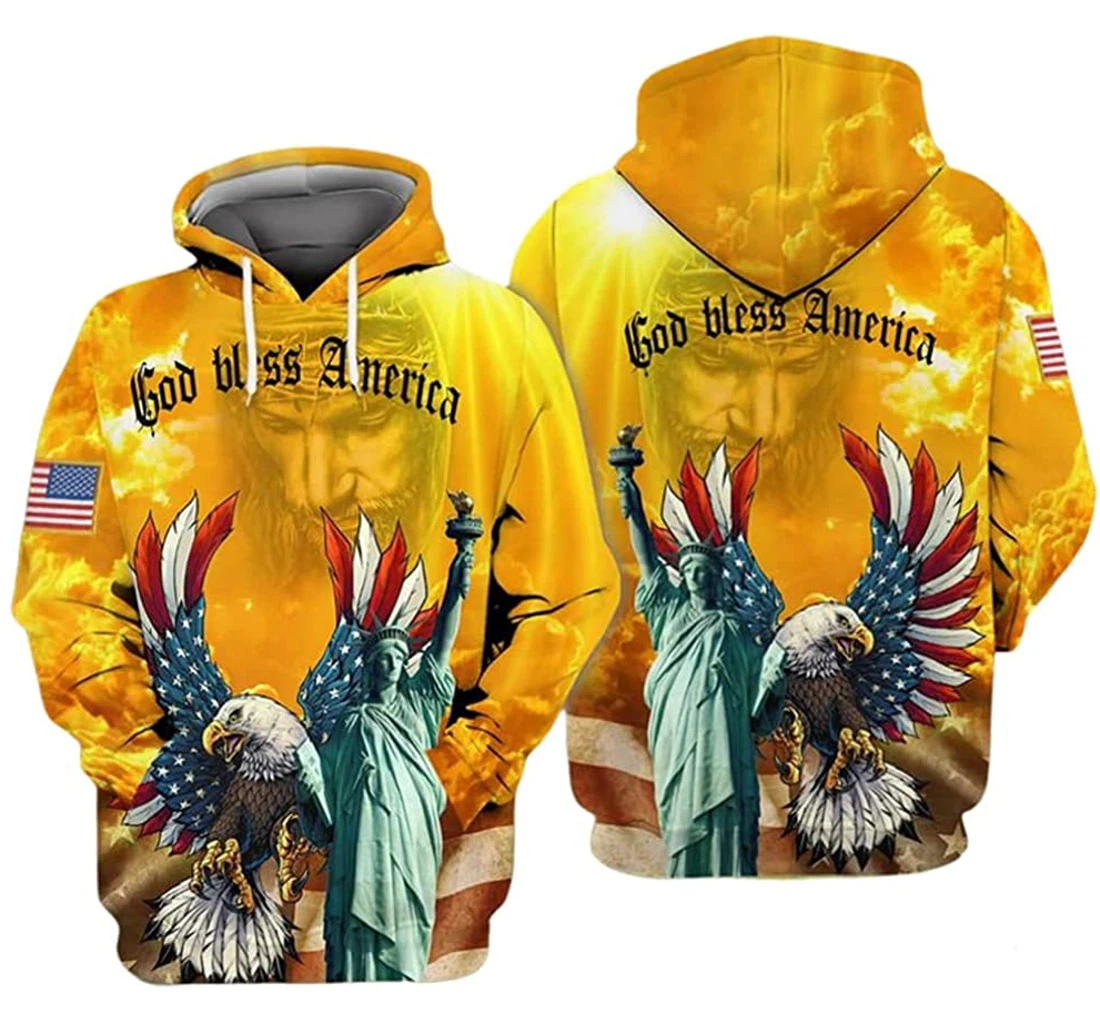 Us Eagle Flag God Bless America Gold Background - 3D Printed Pullover Hoodie