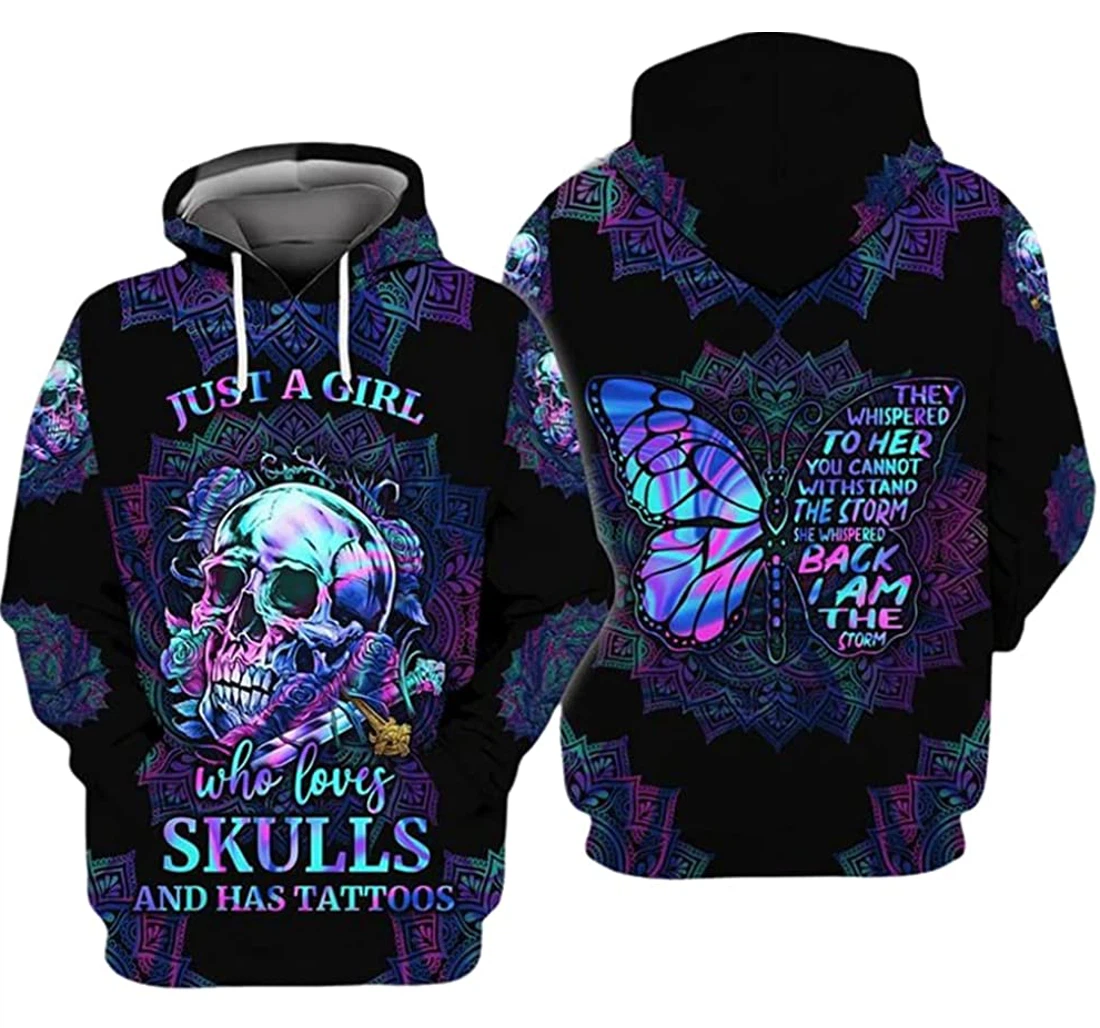 Skull Hologram Pattern Just A Girl Who Loves Skulls And Has Tattoos - 3D Printed Pullover Hoodie