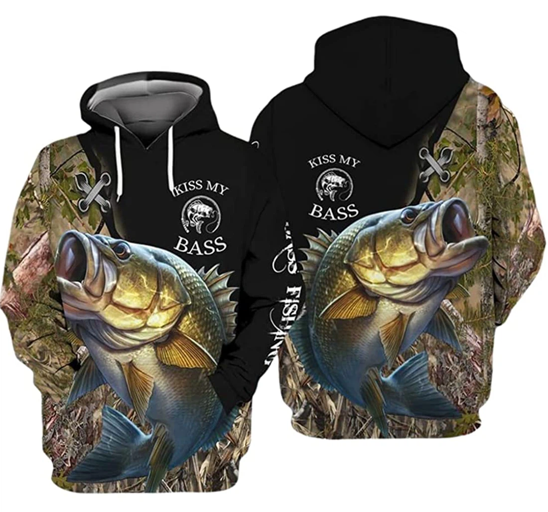 Fishing Lover Bass Fish Art Kiss My Bass - 3D Printed Pullover Hoodie