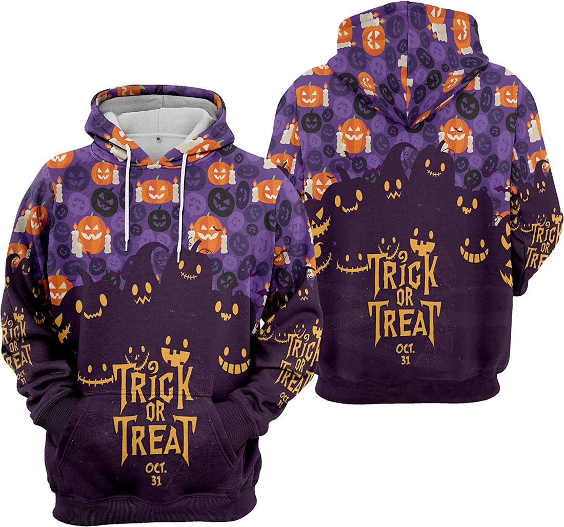 Trick Or Treat Oct Pumpkin Candle Seamless Pattern Halloween - 3D Printed Pullover Hoodie