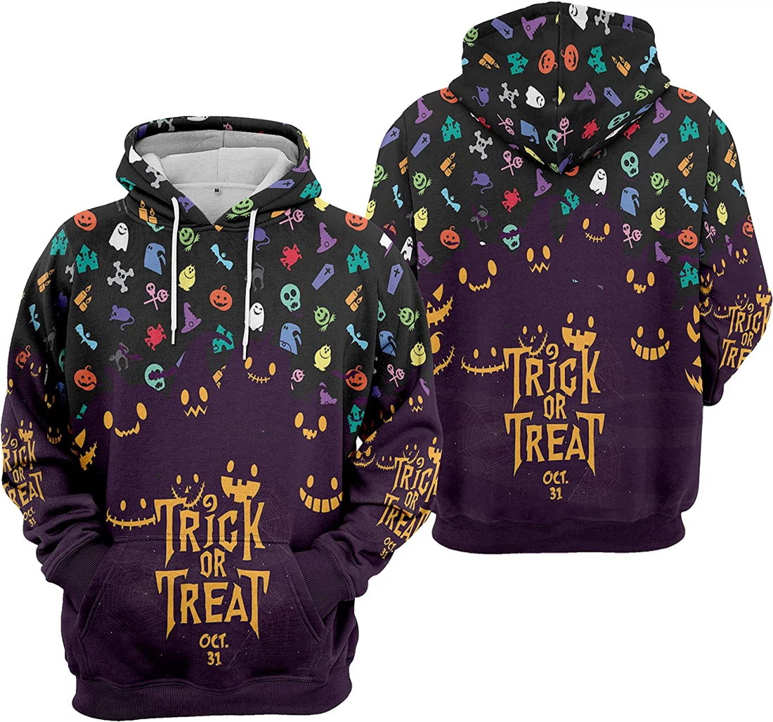 Trick Or Treat Oct Pumpkin Ghost Skull Coffin Seamless Pattern 2 Halloween - 3D Printed Pullover Hoodie