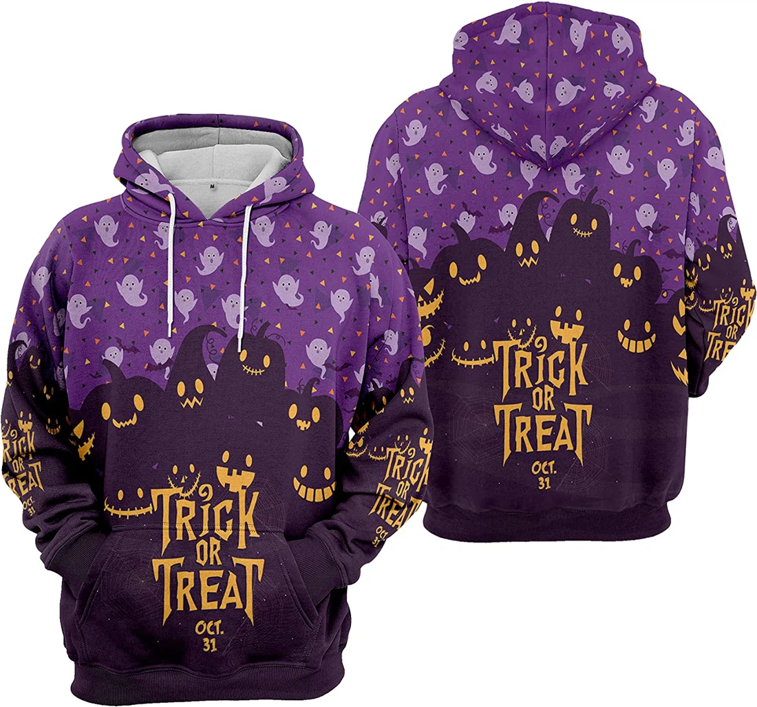 Trick Or Treat Oct Pumpkin Ghost Seamless Pattern Halloween - 3D Printed Pullover Hoodie