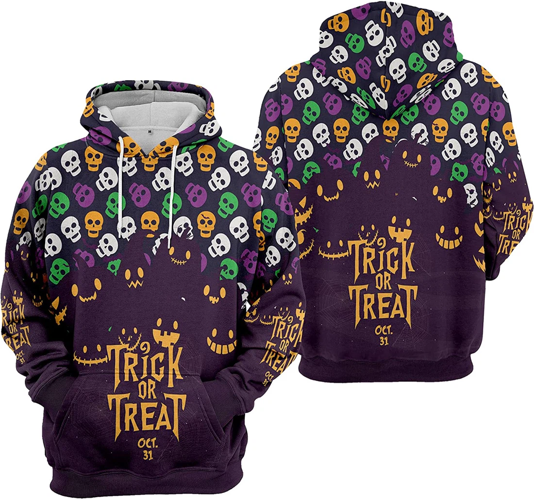 Trick Or Treat Oct Pumpkin Skull Seamless Pattern 2 Halloween - 3D Printed Pullover Hoodie