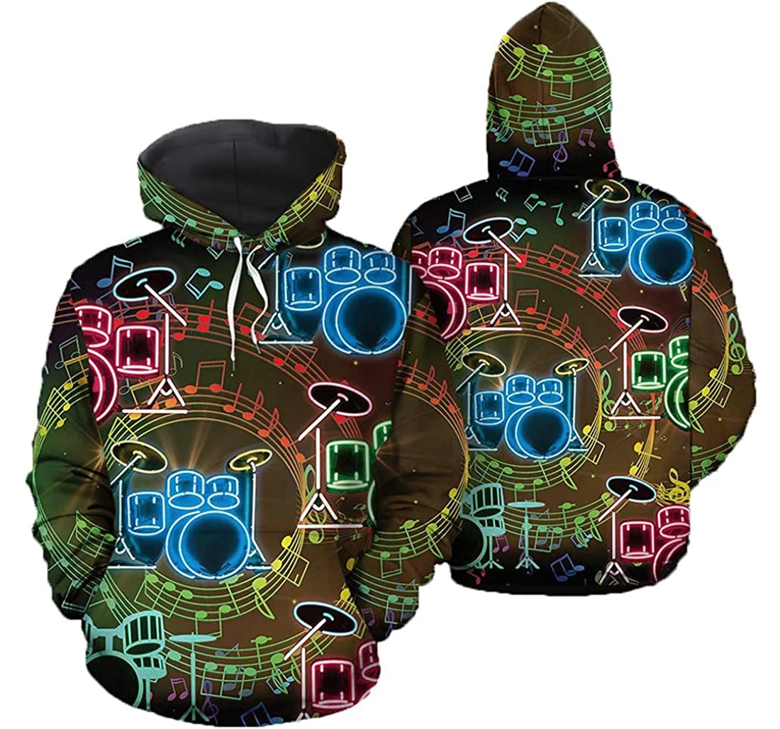 Drum Neon Light - 3D Printed Pullover Hoodie