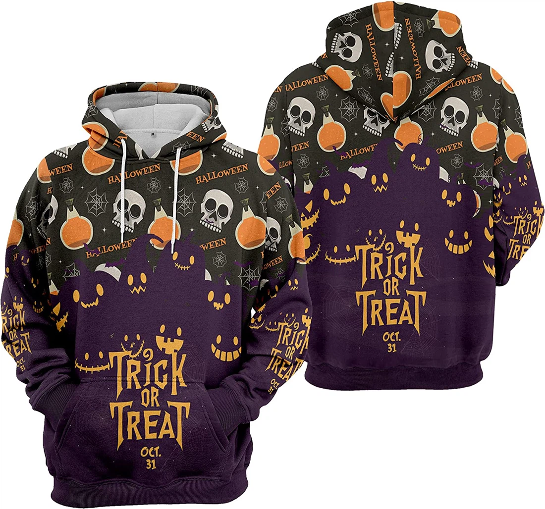 Trick Or Treat Oct Pumpkin Skull Poison Seamless Pattern Halloween - 3D Printed Pullover Hoodie