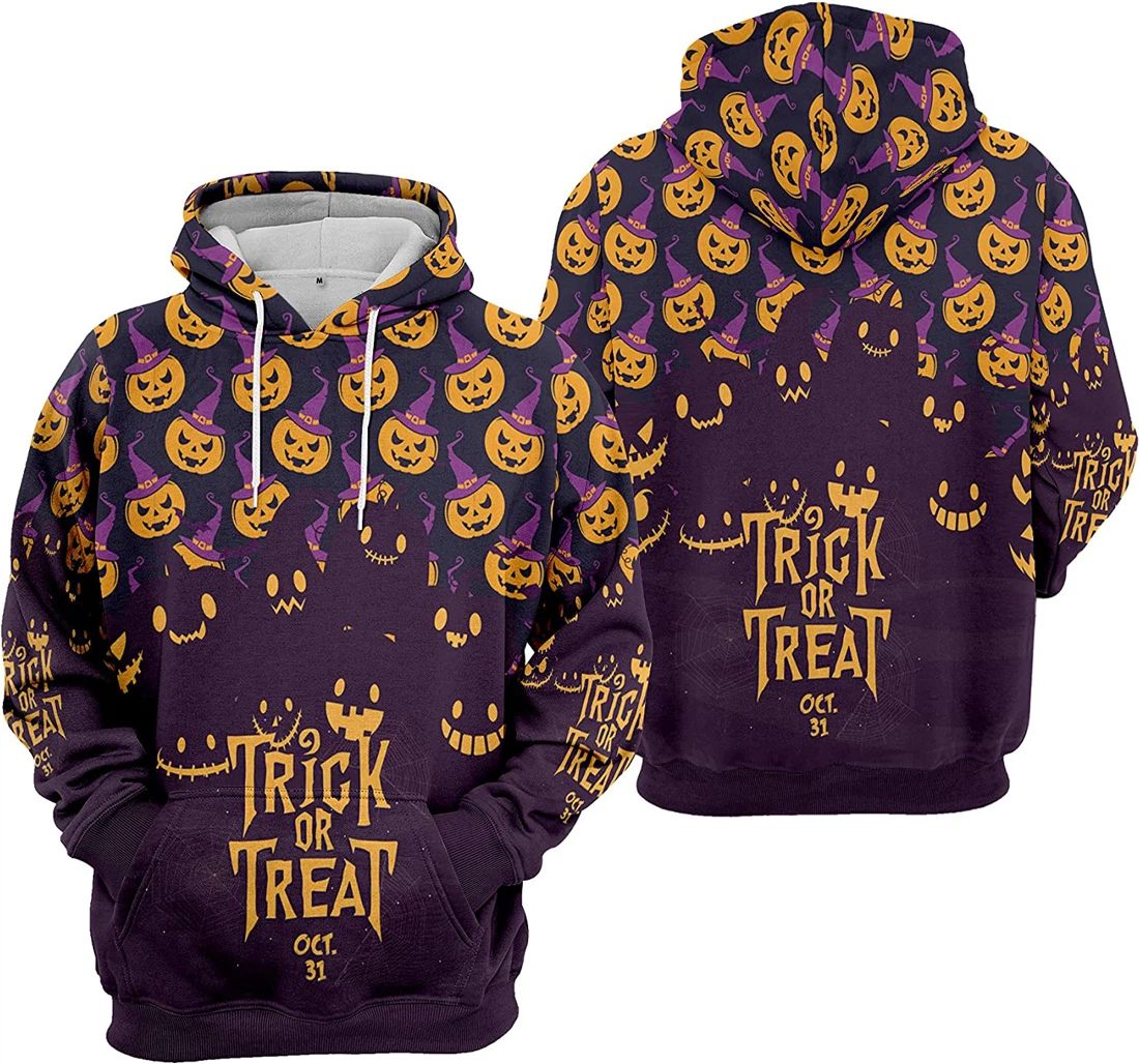 Trick Or Treat Oct Pumpkin Jack O' Lantern Witch's Hat Seamless Pattern Halloween - 3D Printed Pullover Hoodie