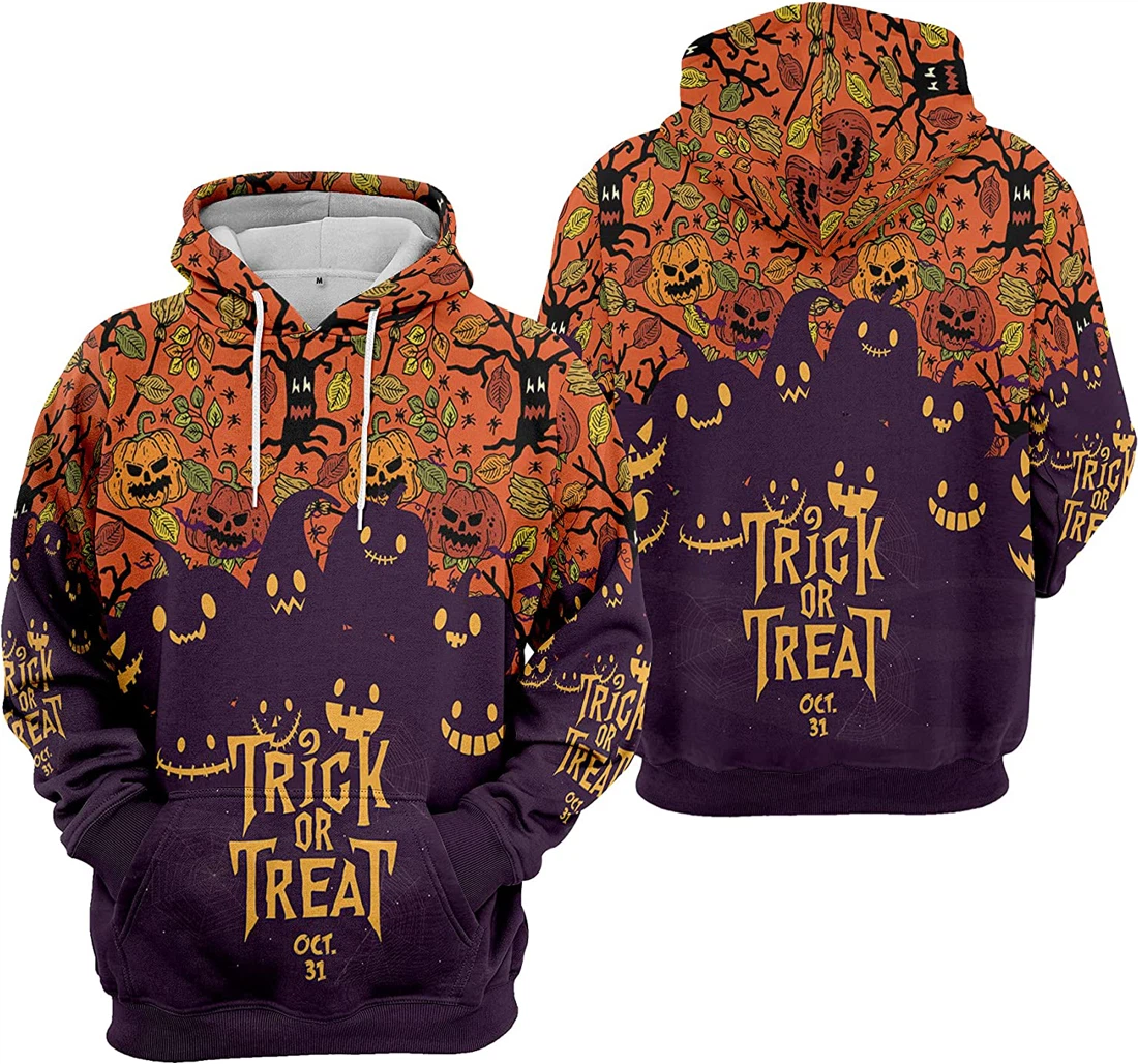 Trick Or Treat Oct Pumpkin Jack O' Lantern Forest Seamless Pattern Halloween - 3D Printed Pullover Hoodie