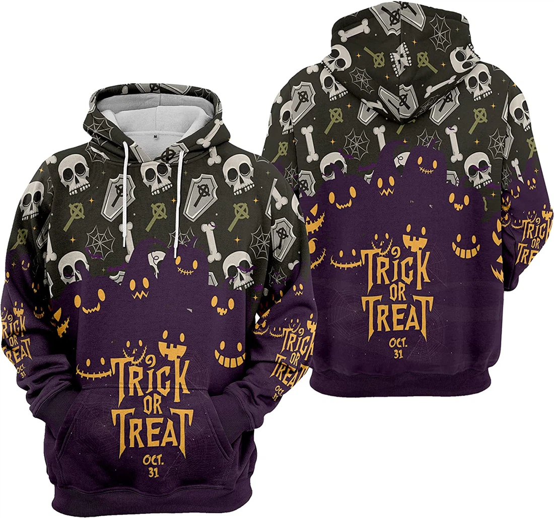 Trick Or Treat Oct Pumpkin Skull Coffin Seamless Pattern Halloween - 3D Printed Pullover Hoodie