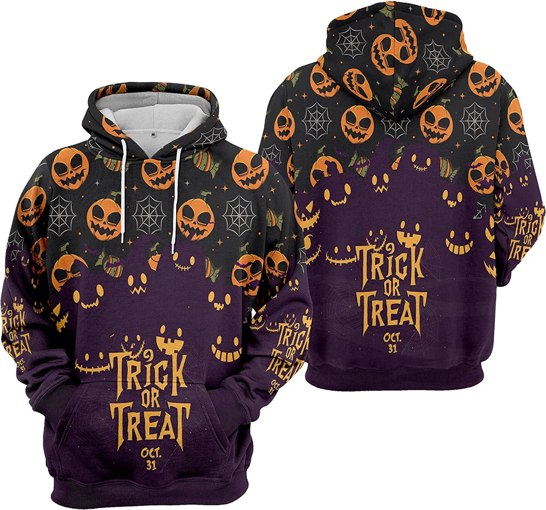 Trick Or Treat Oct Pumpkin Jack O' Lantern Spider's Web Seamless Pattern Halloween - 3D Printed Pullover Hoodie