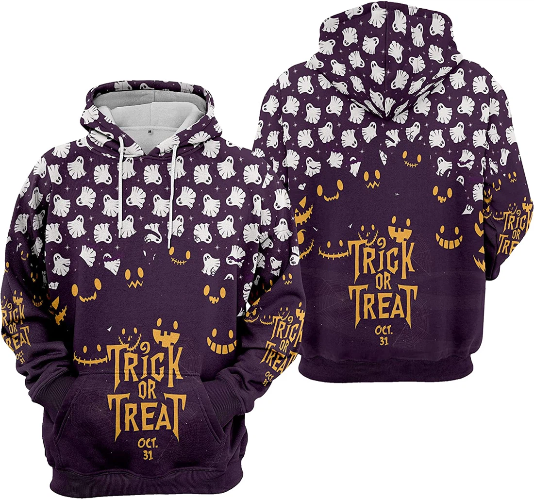 Trick Or Treat Oct Pumpkin Ghost Seamless Pattern 2 Halloween - 3D Printed Pullover Hoodie