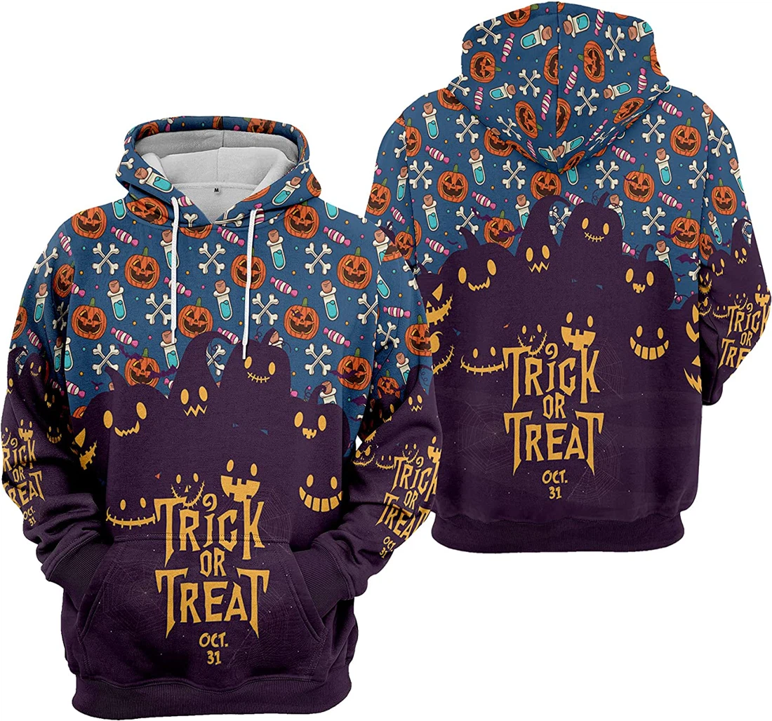 Trick Or Treat Oct Pumpkin Candy Poison Bone Seamless Pattern Halloween - 3D Printed Pullover Hoodie