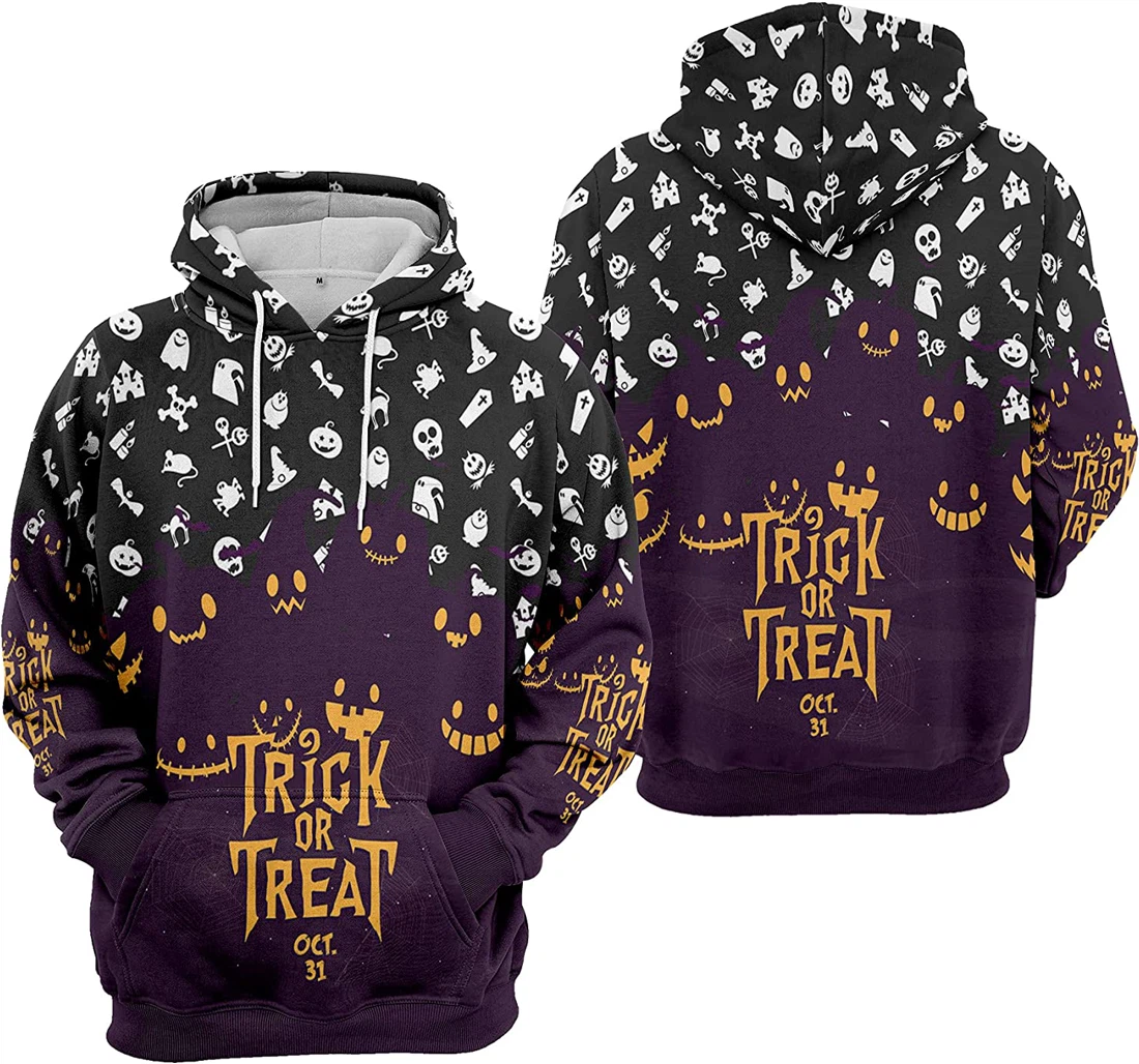 Trick Or Treat Oct Pumpkin Ghost Skull Coffin Seamless Pattern Halloween - 3D Printed Pullover Hoodie