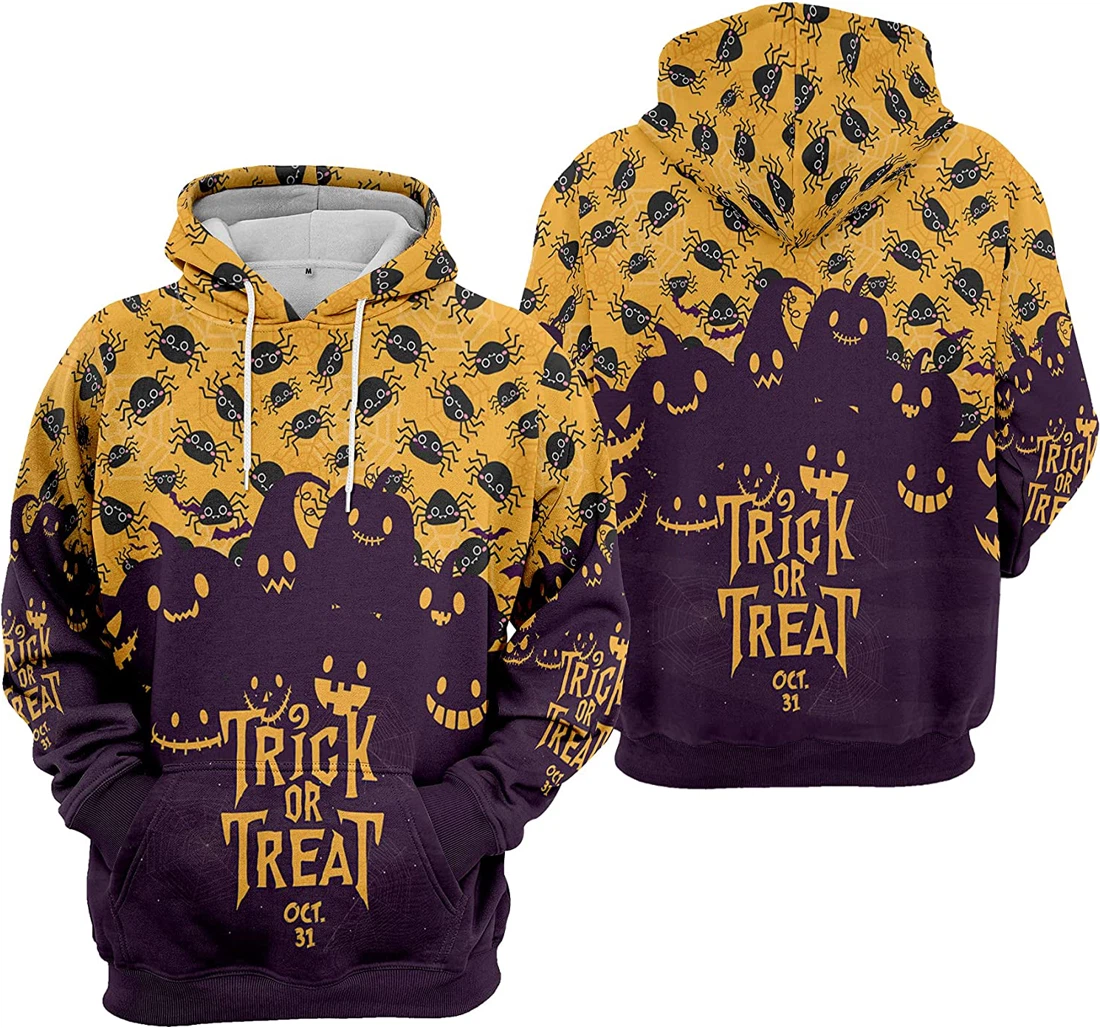 Trick Or Treat Oct Pumpkin Spider Seamless Pattern Halloween - 3D Printed Pullover Hoodie