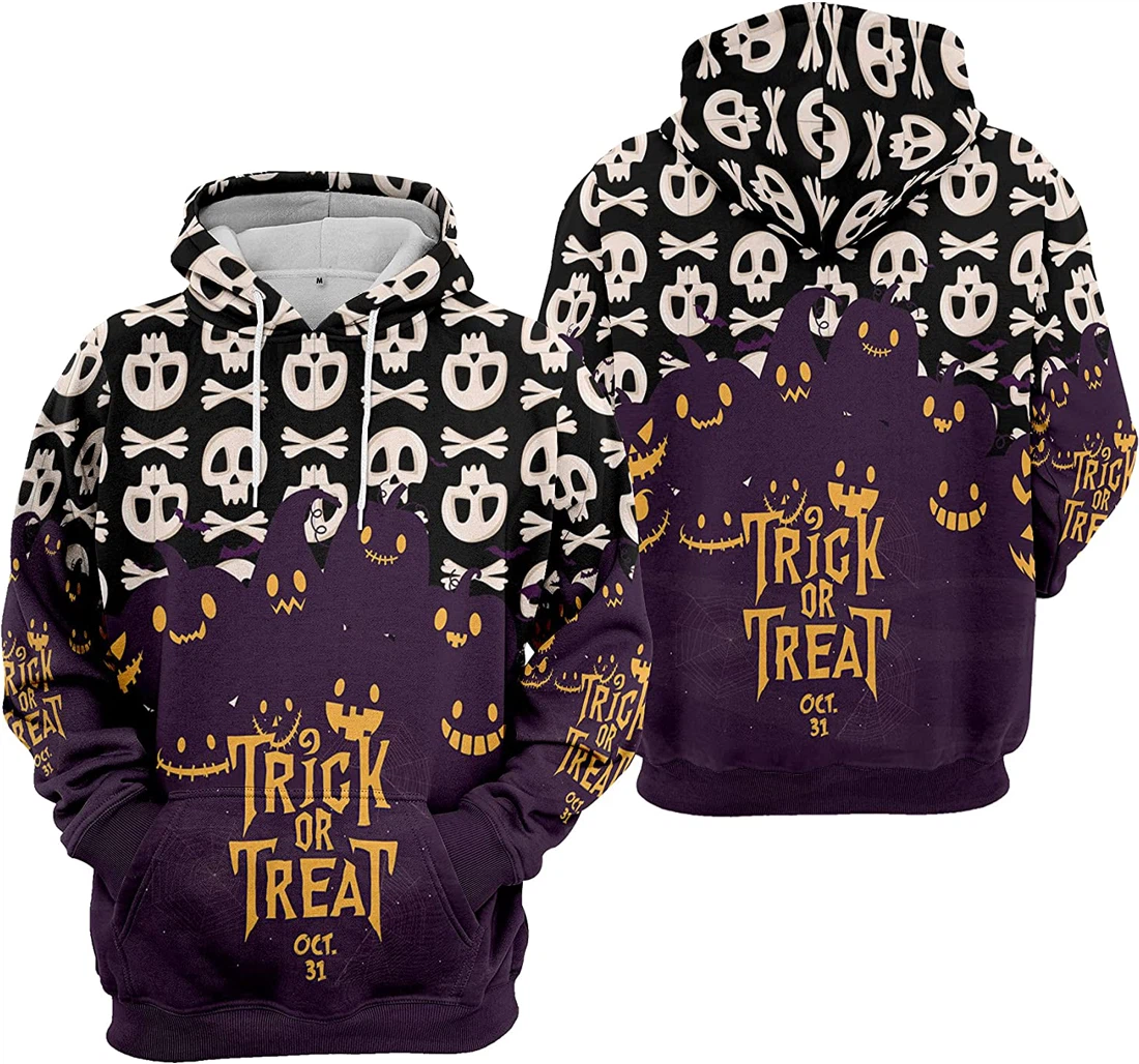 Trick Or Treat Oct Pumpkin Skull And Crossbones Seamless Pattern 2 Halloween - 3D Printed Pullover Hoodie