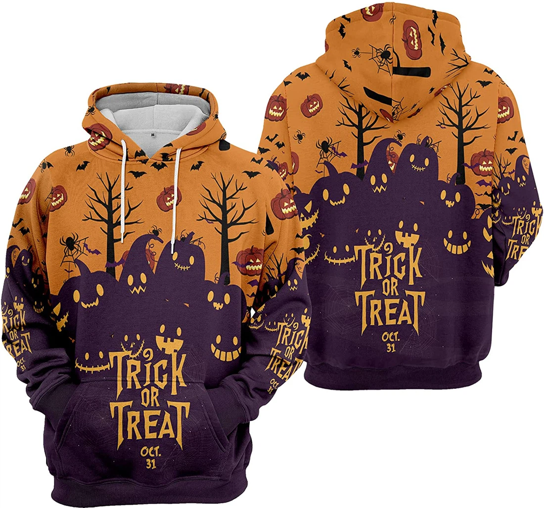 Trick Or Treat Oct Pumpkin Spiders Forest Seamless Pattern Halloween - 3D Printed Pullover Hoodie