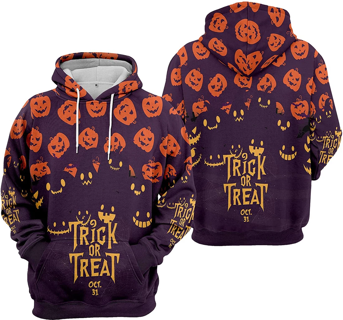 Trick Or Treat Oct Pumpkin Jack O' Lantern Seamless Pattern Halloween - 3D Printed Pullover Hoodie