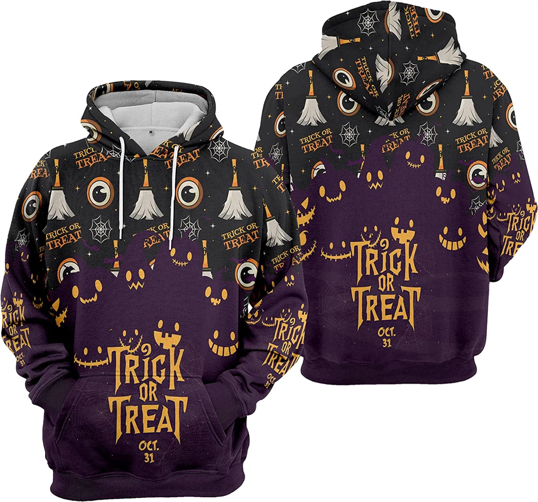 Trick Or Treat Oct Pumpkin Broom Seamless Pattern Halloween - 3D Printed Pullover Hoodie