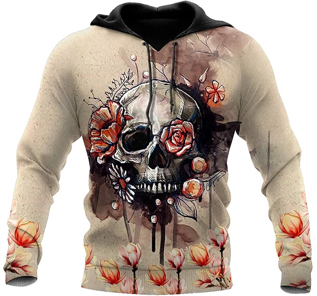 Skull And Flower - 3D Printed Pullover Hoodie