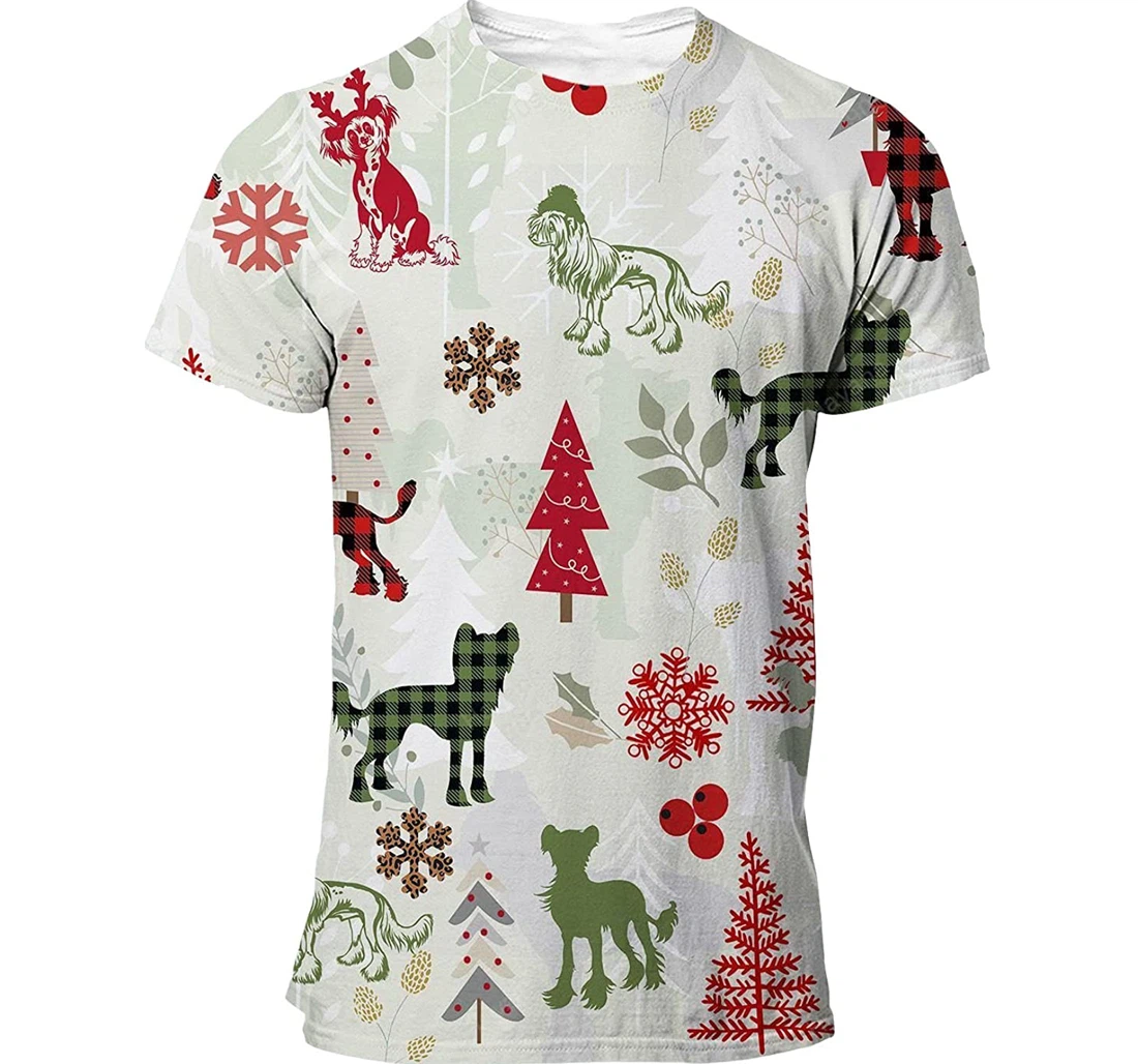 Chinese Crested Dog T-shirt Christmas Flannel For Men Funny Cute Dog 3d Full All Over Print Unisex Graphic Crewneck Short Sleeve T-shirts For Women - 3D Printed T-shirt