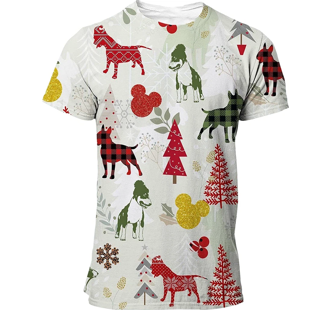 Bull Terrier T-shirt Christmas Flannel For Men Funny Cute Dog 3d Full All Over Print Unisex Graphic Crewneck Short Sleeve T-shirts For Women Men S - 3D Printed T-shirt
