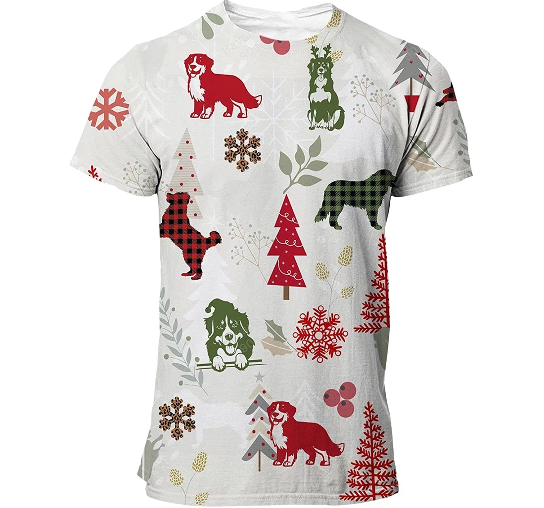 Bernese Mountain Dog T-shirt Christmas Flannel For Men Funny Cute Dog 3d Full All Over Print Unisex Graphic Crewneck Short Sleeve T-shirts For Women - 3D Printed T-shirt