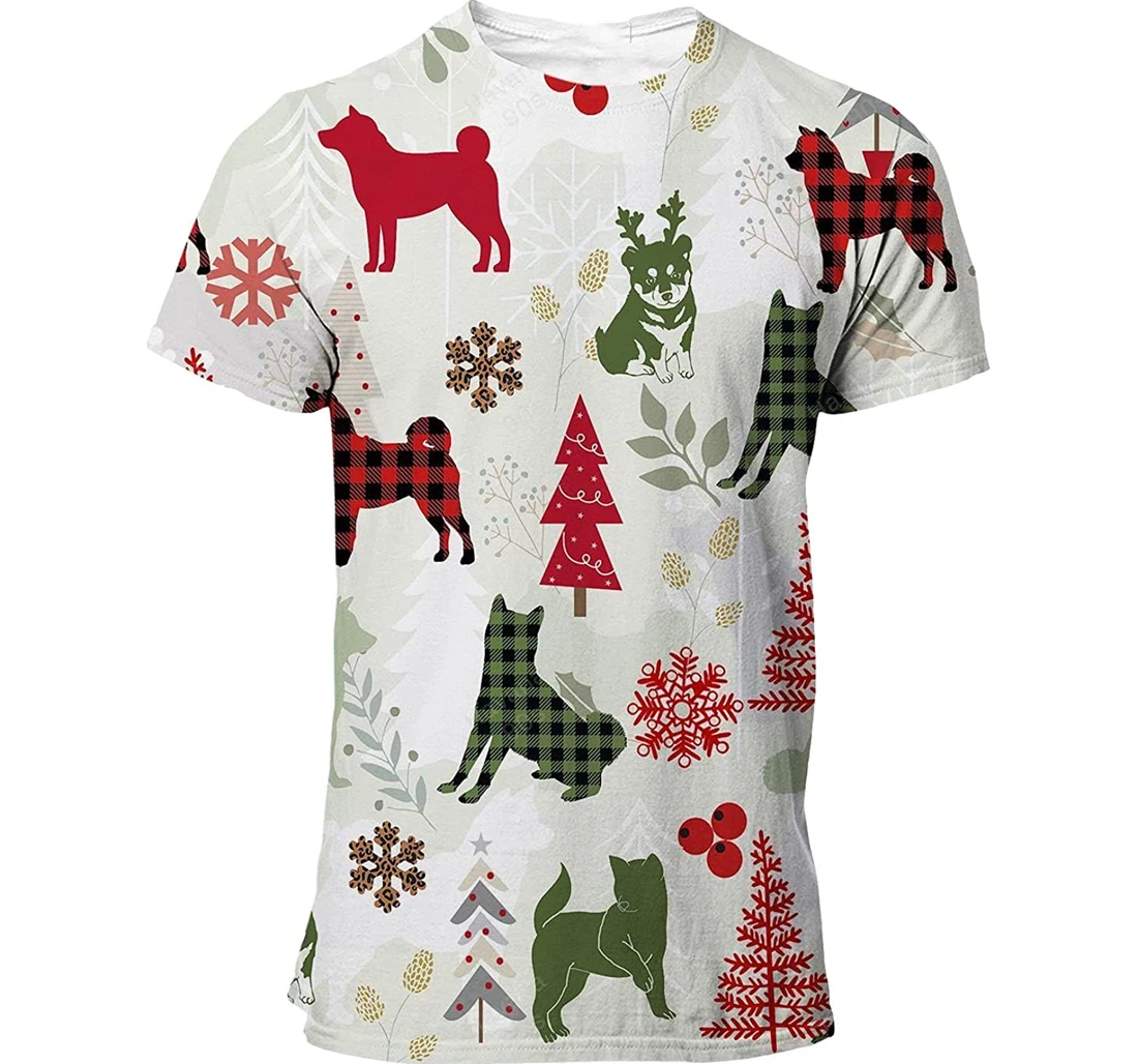 Shiba Inu T-shirt Christmas Flannel For Men Funny Cute Dog 3d Full All Over Print Unisex Graphic Crewneck Short Sleeve T-shirts For Women Men Boys S - 3D Printed T-shirt