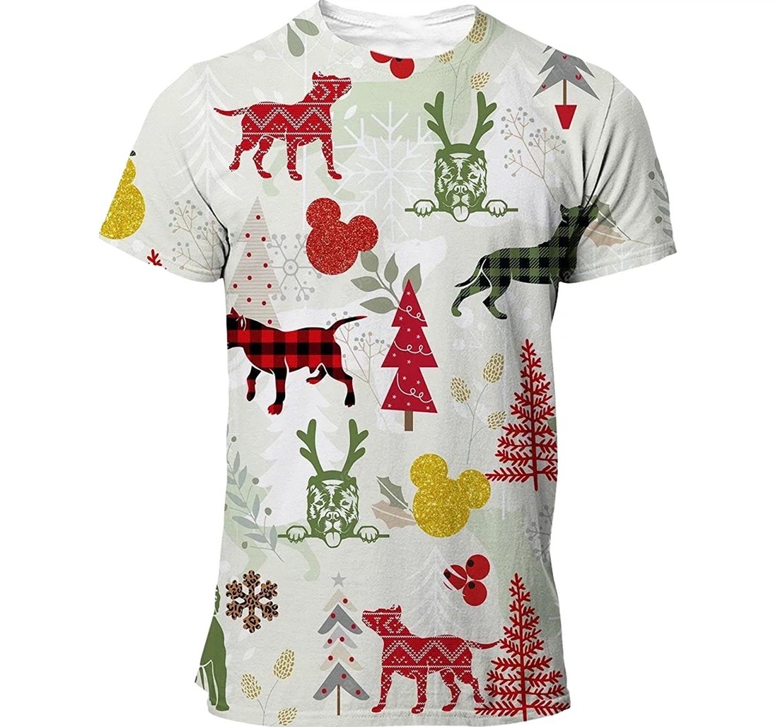 American Staffordshire Terrier T-shirt Christmas Flannel For Men Funny Cute Dog 3d Full All Over Print Unisex Graphic Crewneck Short Sleeve T-shirts - 3D Printed T-shirt