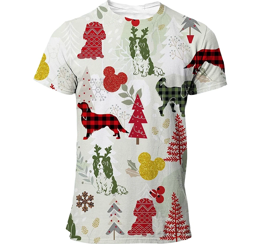 King Charles T-shirt Christmas Flannel For Men Funny Cute Dog 3d Full All Over Print Unisex Graphic Crewneck Short Sleeve T-shirts For Women Men S - 3D Printed T-shirt