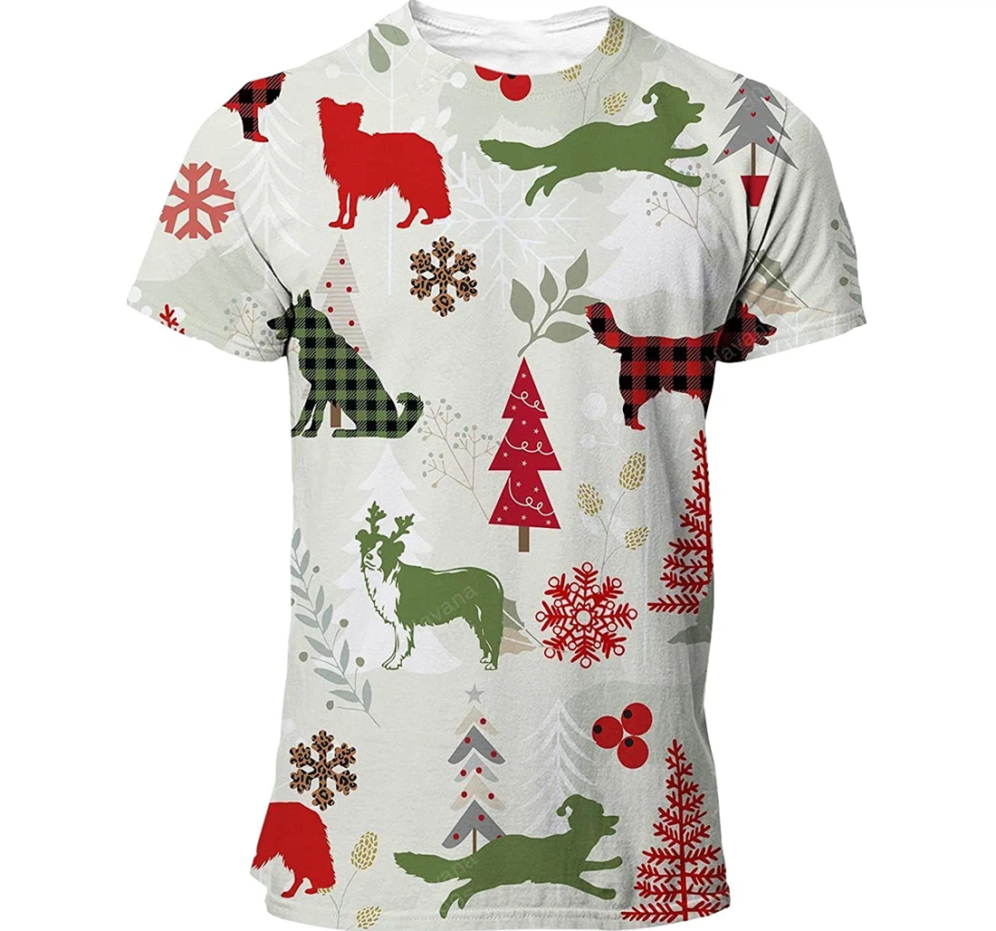 Border Collie T-shirt Christmas Flannel For Men Funny Cute Dog 3d Full All Over Print Unisex Graphic Crewneck Short Sleeve T-shirts For Women Men S - 3D Printed T-shirt