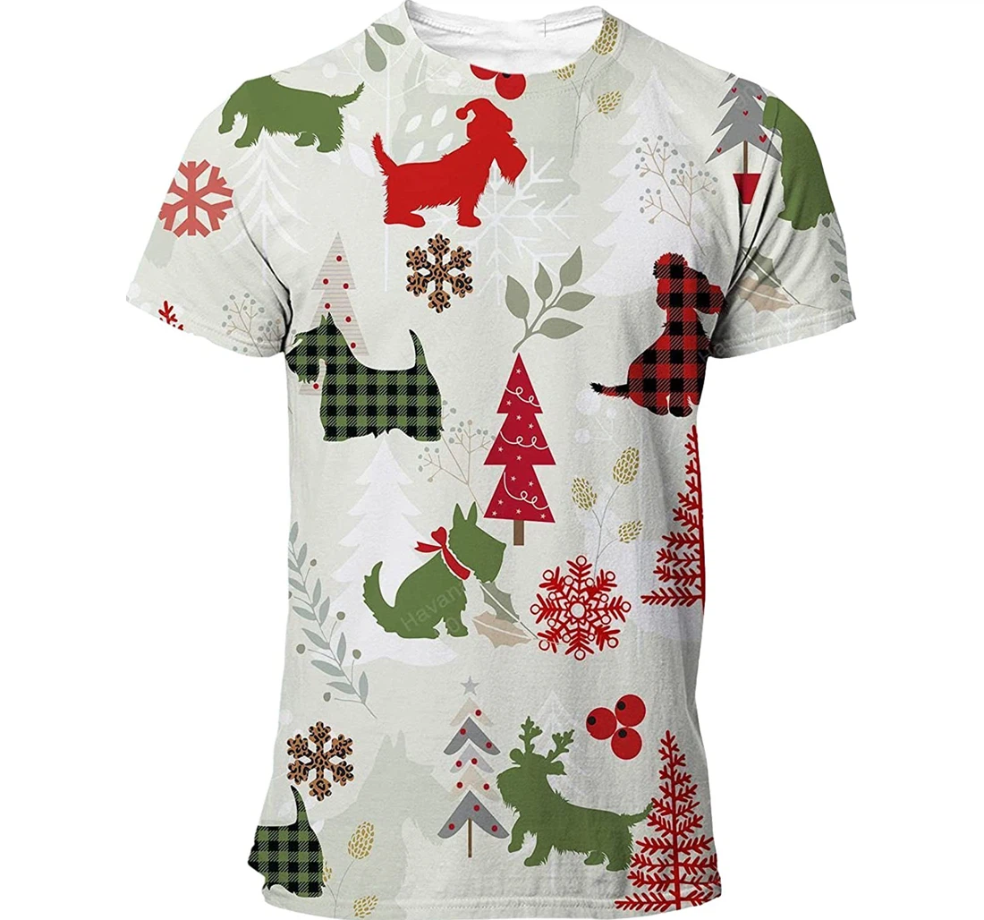 Scottish Terrier T-shirt Christmas Flannel For Men Funny Cute Dog 3d Full All Over Print Unisex Graphic Crewneck Short Sleeve T-shirts For Women Men - 3D Printed T-shirt