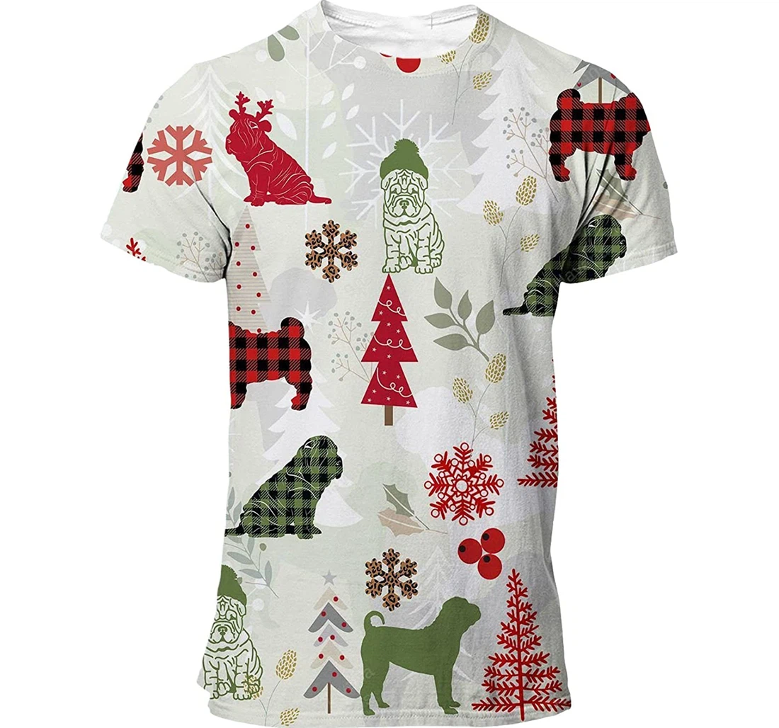 Shar Pei T-shirt Christmas Flannel For Men Funny Cute Dog 3d Full All Over Print Unisex Graphic Crewneck Short Sleeve T-shirts For Women Men Boys S - 3D Printed T-shirt