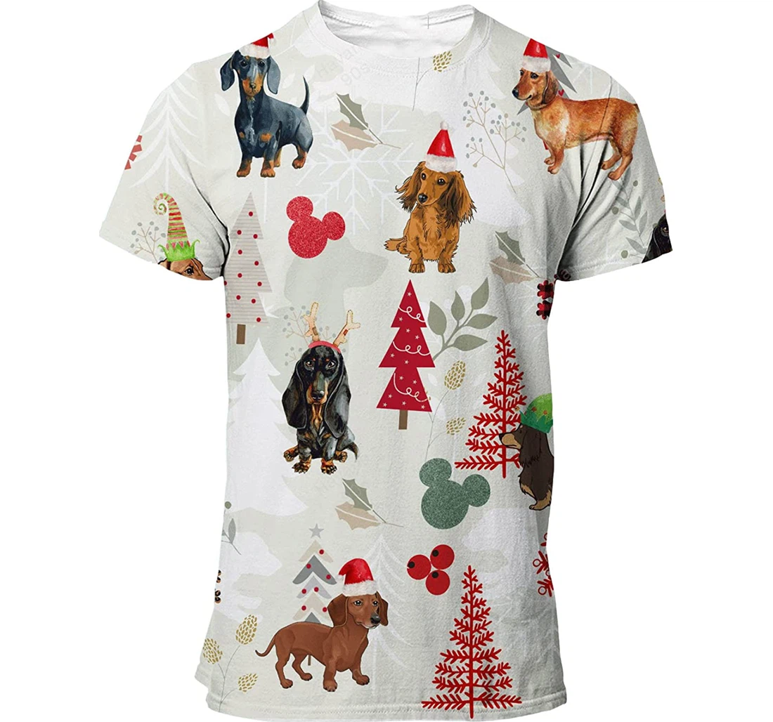 Dachshund T-shirt Cool Christmas Seamless Funny Cute Dog 3d Full All Over Print Unisex Graphic Crewneck Short Sleeve T-shirts For Women Men Boys S - 3D Printed T-shirt