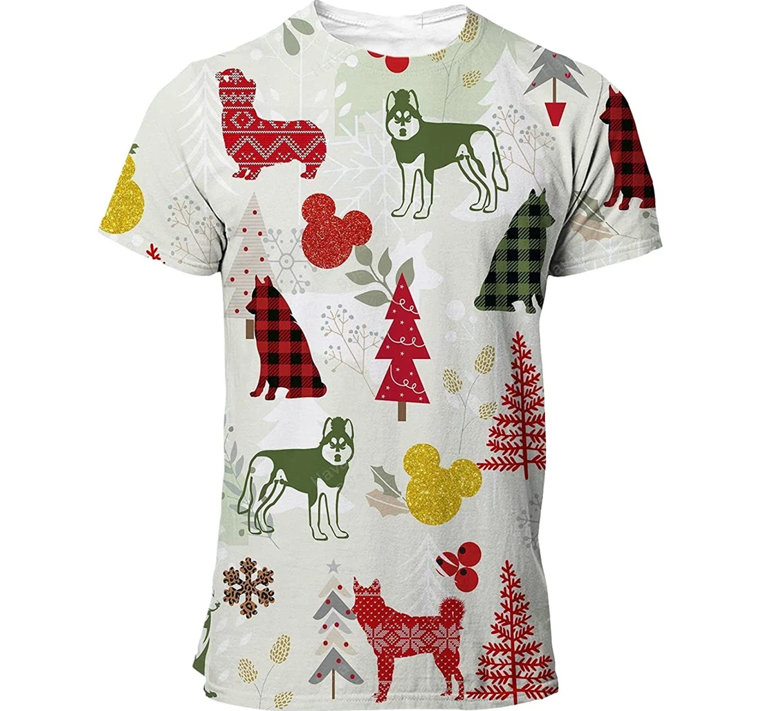 Husky T-shirt Christmas Flannel For Men Funny Cute Dog 3d Full All Over Print Unisex Graphic Crewneck Short Sleeve T-shirts For Women Men Boys Girls - 3D Printed T-shirt