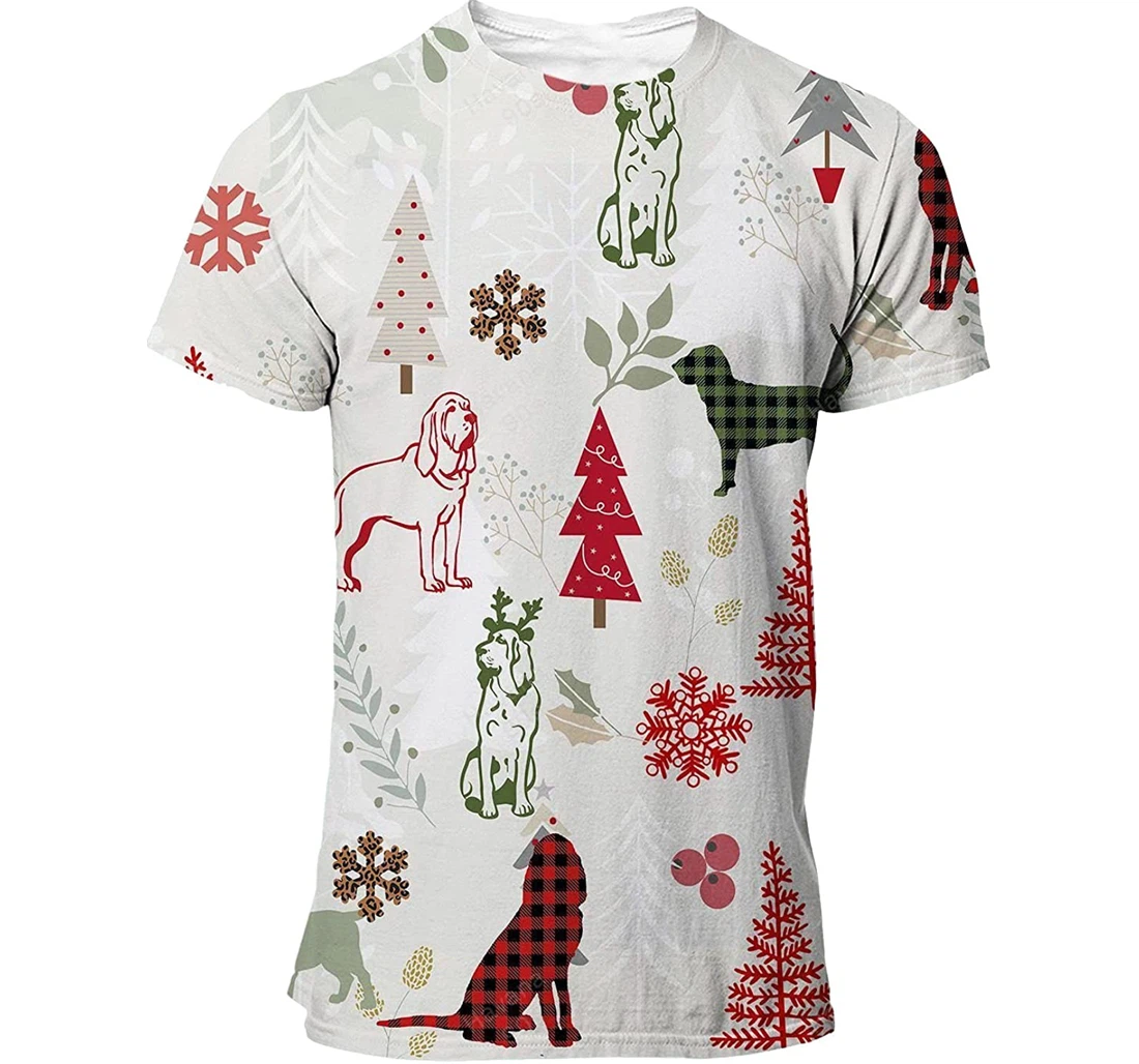 Blood Hound T-shirt Christmas Flannel For Men Funny Cute Dog 3d Full All Over Print Unisex Graphic Crewneck Short Sleeve T-shirts For Women Men Boys - 3D Printed T-shirt