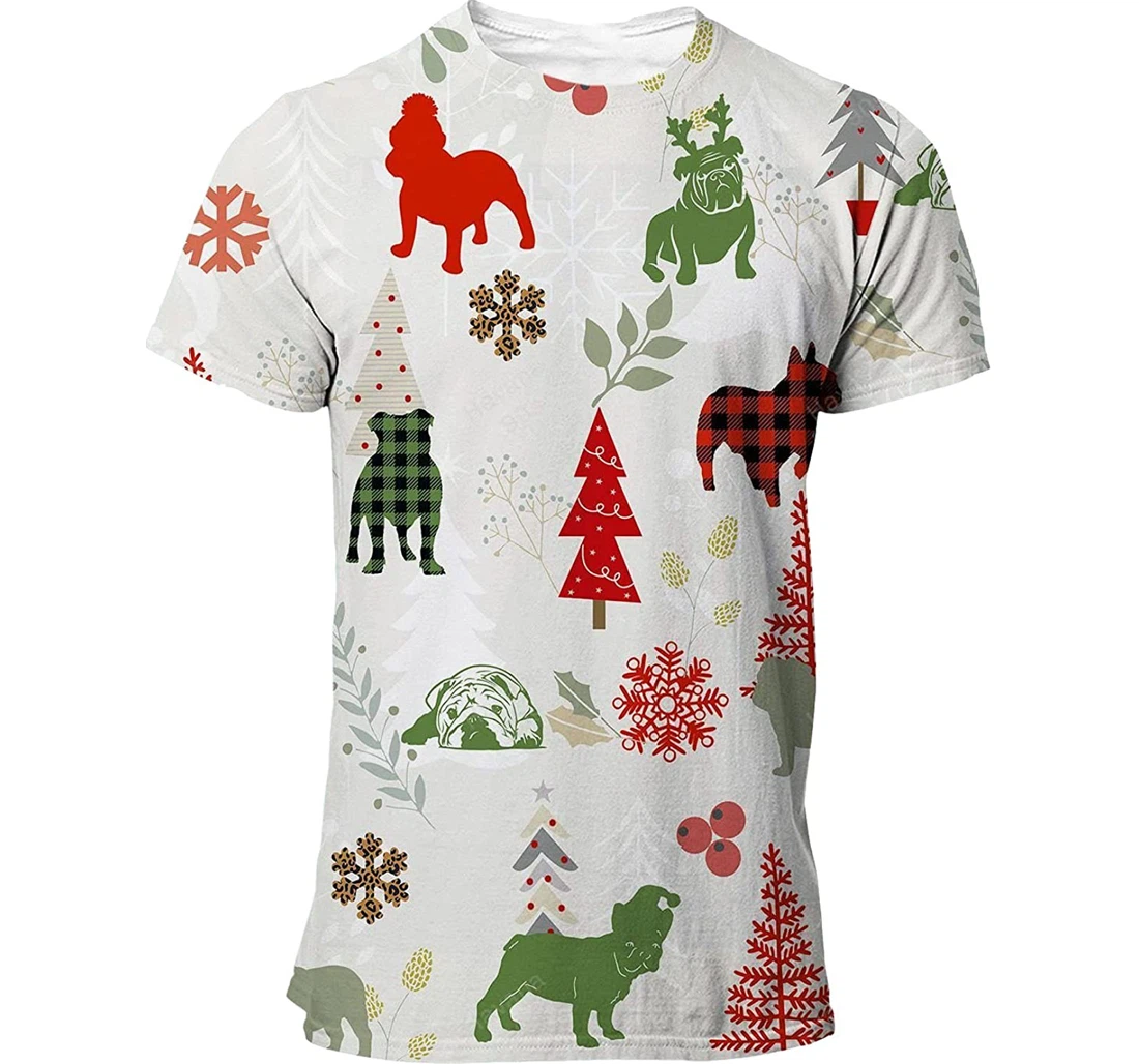 Bulldog T-shirt Christmas Flannel For Men Funny Cute Dog 3d Full All Over Print Unisex Graphic Crewneck Short Sleeve T-shirts For Women Men Boys S - 3D Printed T-shirt