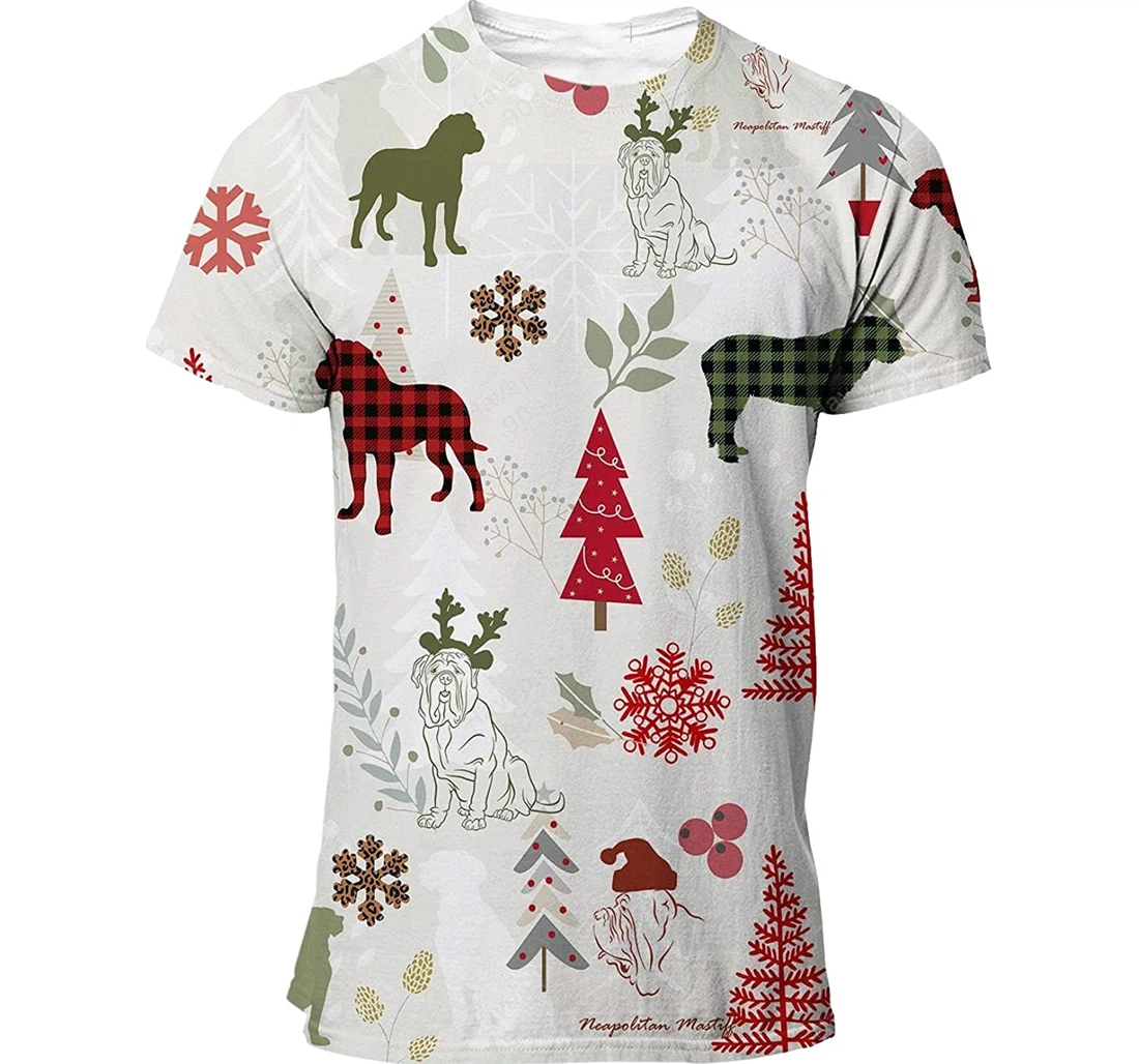 Neapolitan Mastiff T-shirt Christmas Flannel For Men Funny Cute Dog 3d Full All Over Print Unisex Graphic Crewneck Short Sleeve T-shirts For Women S - 3D Printed T-shirt
