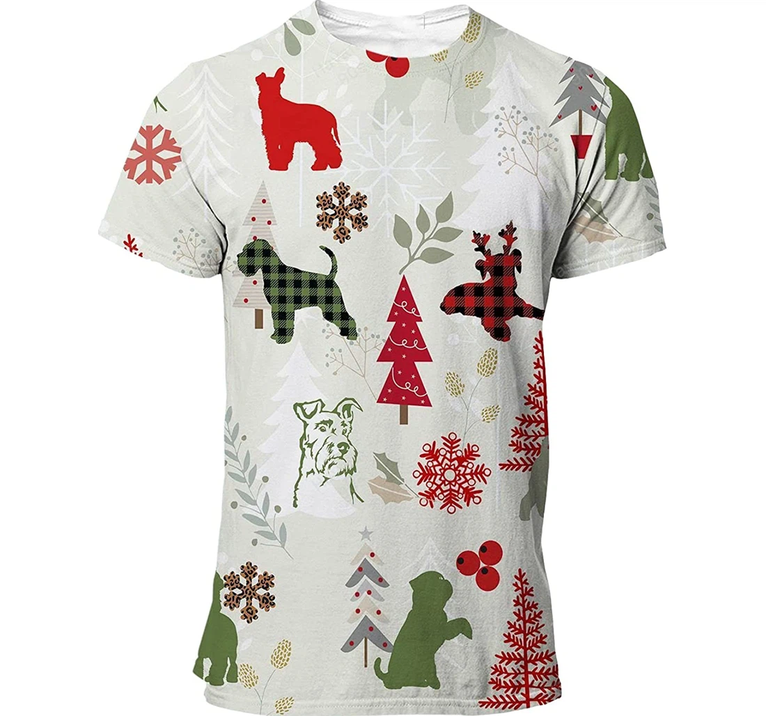 Standard Schnauzer T-shirt Christmas Flannel For Men Funny Cute Dog 3d Full All Over Print Unisex Graphic Crewneck Short Sleeve T-shirts For Women S - 3D Printed T-shirt