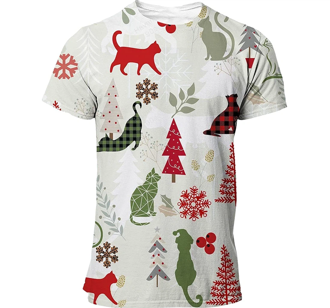 Cat T-shirt Christmas Flannel For Men Funny Cute Dog 3d Full All Over Print Unisex Graphic Crewneck Short Sleeve T-shirts For Women Men Boys Girls S - 3D Printed T-shirt