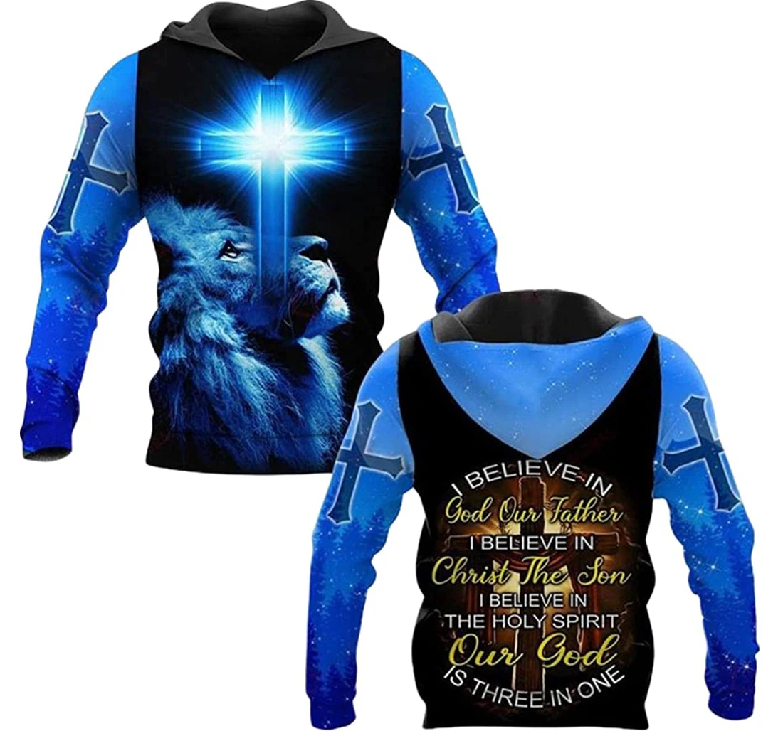 Lion And The Cross I Believe In God Our Father I Believe In Christ The Son S - And - 3D Printed Pullover Hoodie