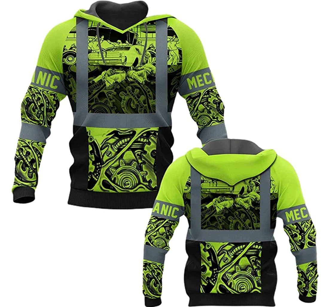 Mechanic Pattern And Green Color Protective - 3D Printed Pullover Hoodie