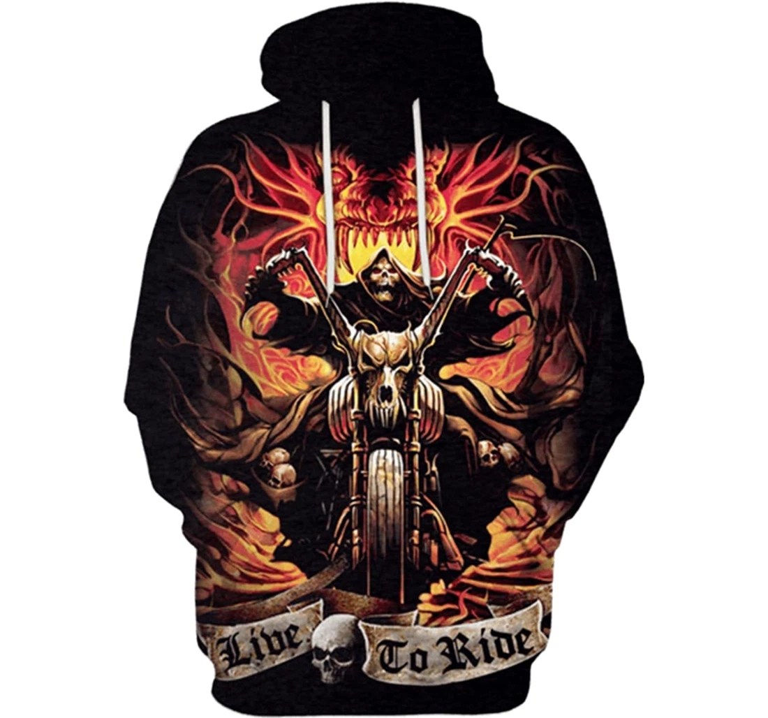 Halloween Ghost Rider Skull Society Live To Ride S - And - 3D Printed Pullover Hoodie