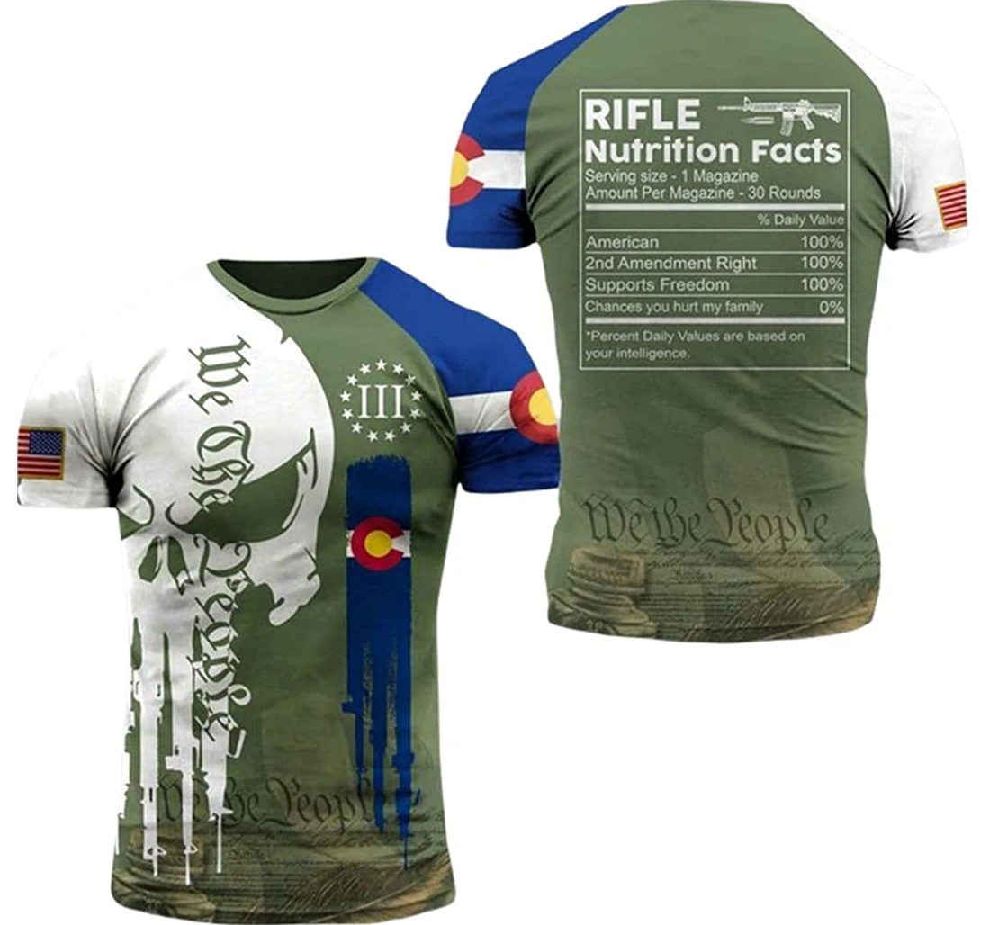 Rifle Nutrition Facts Colorado Patriots Skull Us Flag - 3D Printed T-shirt