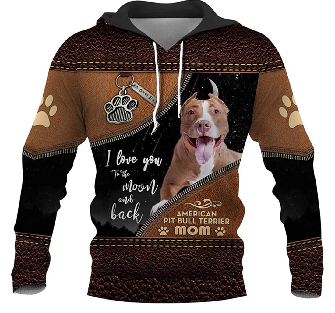 American Pitbull Terrier Mom I Love You To The Moon And Back - 3D Printed Pullover Hoodie