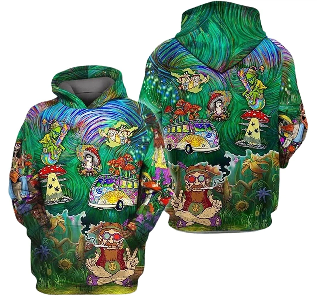 Mushrooms Psychedelics Hippie Colorful Pattern - 3D Printed Pullover Hoodie