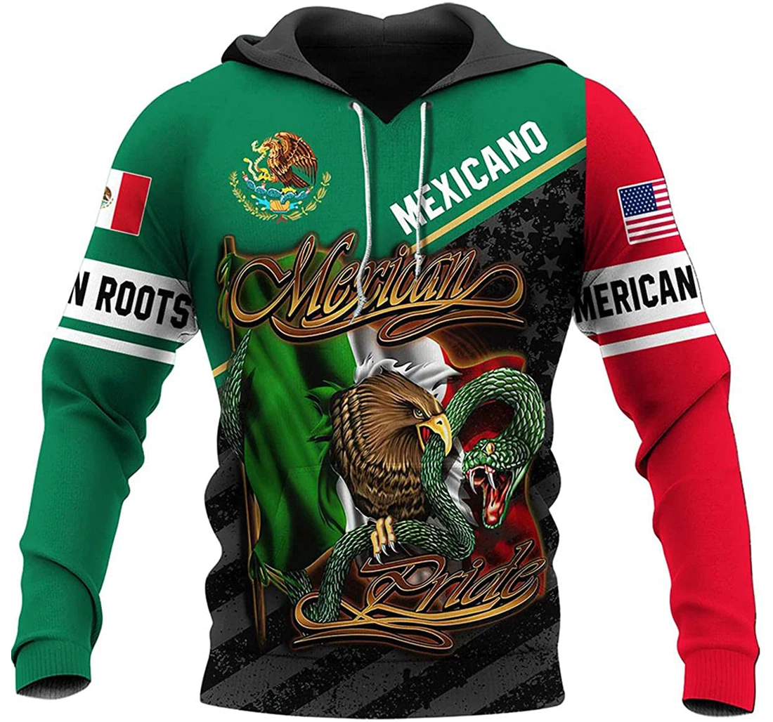 Mexicano Pride America Flag Eagle Snake - 3D Printed Pullover Hoodie