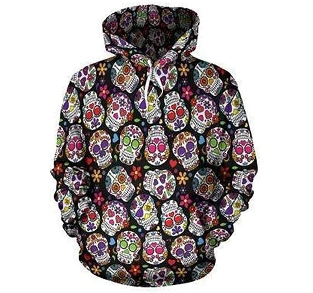 Multi Colored Skulls Drawstring Lightweight Premium Sportwear Up - 3D Printed Pullover Hoodie