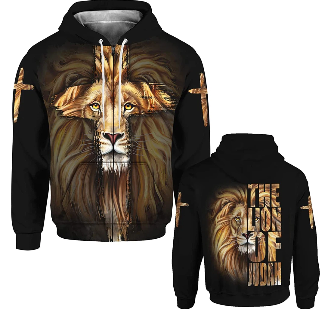 The Lion Of Judah Christian Gift Christian Warrior Printing Light Blue - 3D Printed Pullover Hoodie