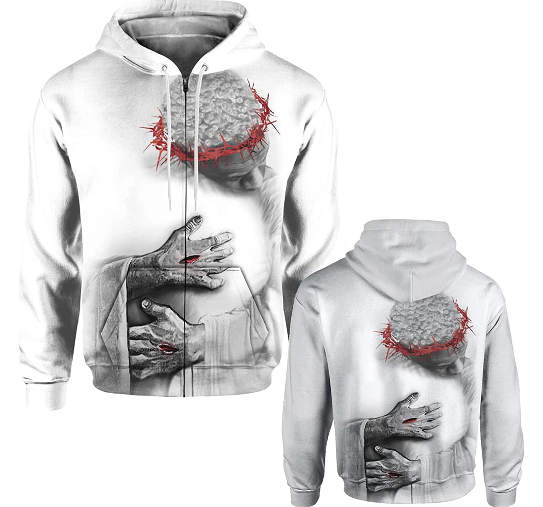 Zip Hoodie - In The Arms Of Lord Faith The Hug African God - White Gift Christian Warrior Printing - 3D Printed