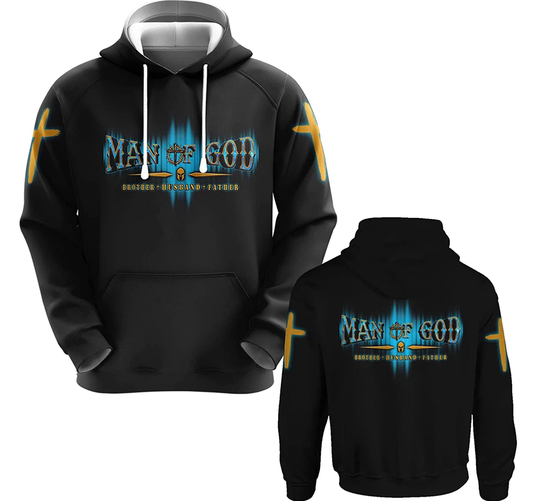 Man Of God Brother Husband Father Christian Gift Christian Warrior Printing Light Blue - 3D Printed Pullover Hoodie